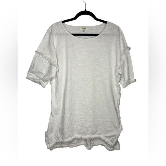 Umgee Cotton White Fringe Short Sleeve Tunic Top Size M - Picture 1 of 9